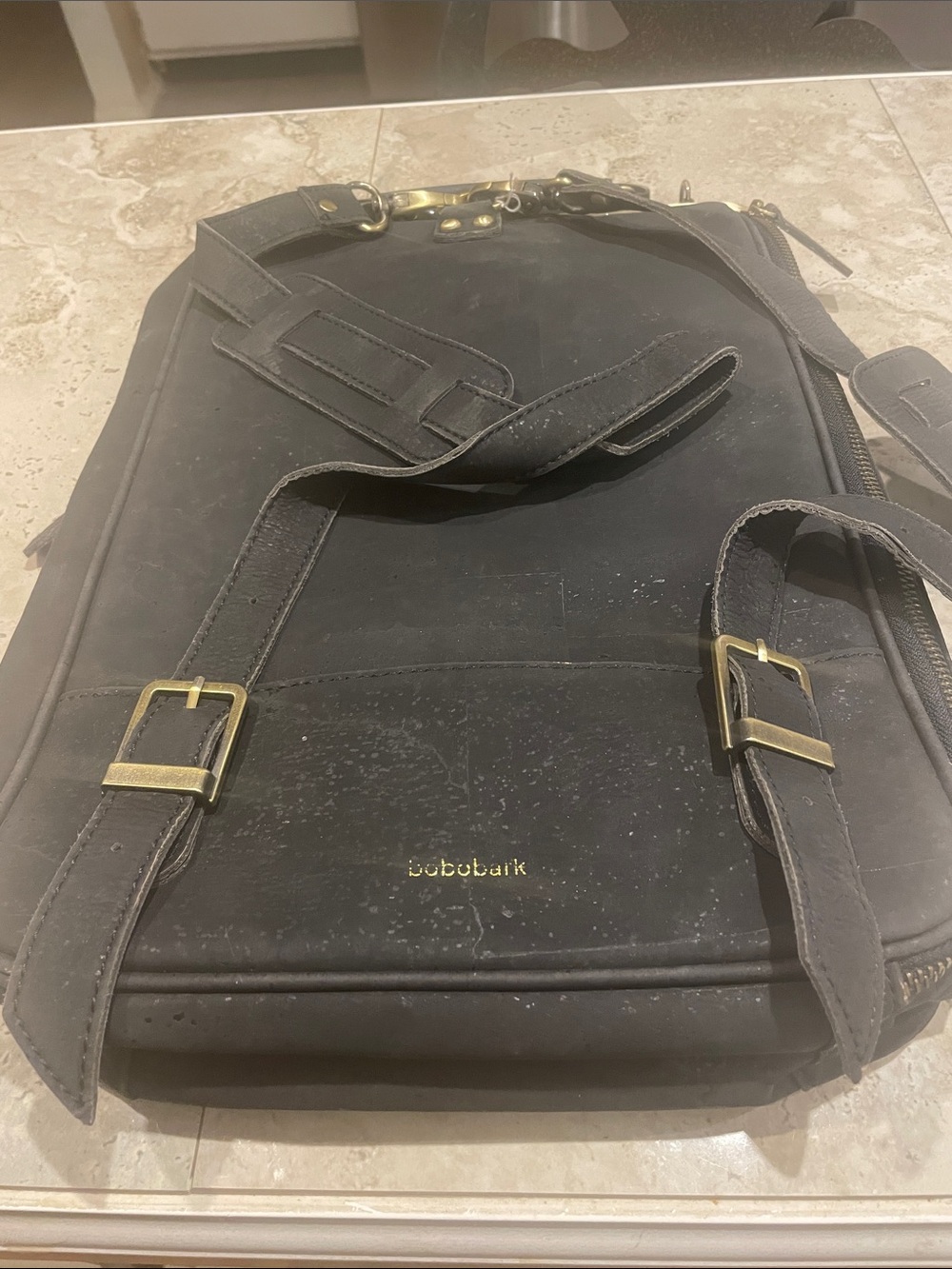 Men's Black Leather Backpack by Bobobark - Classic Brass Hardware